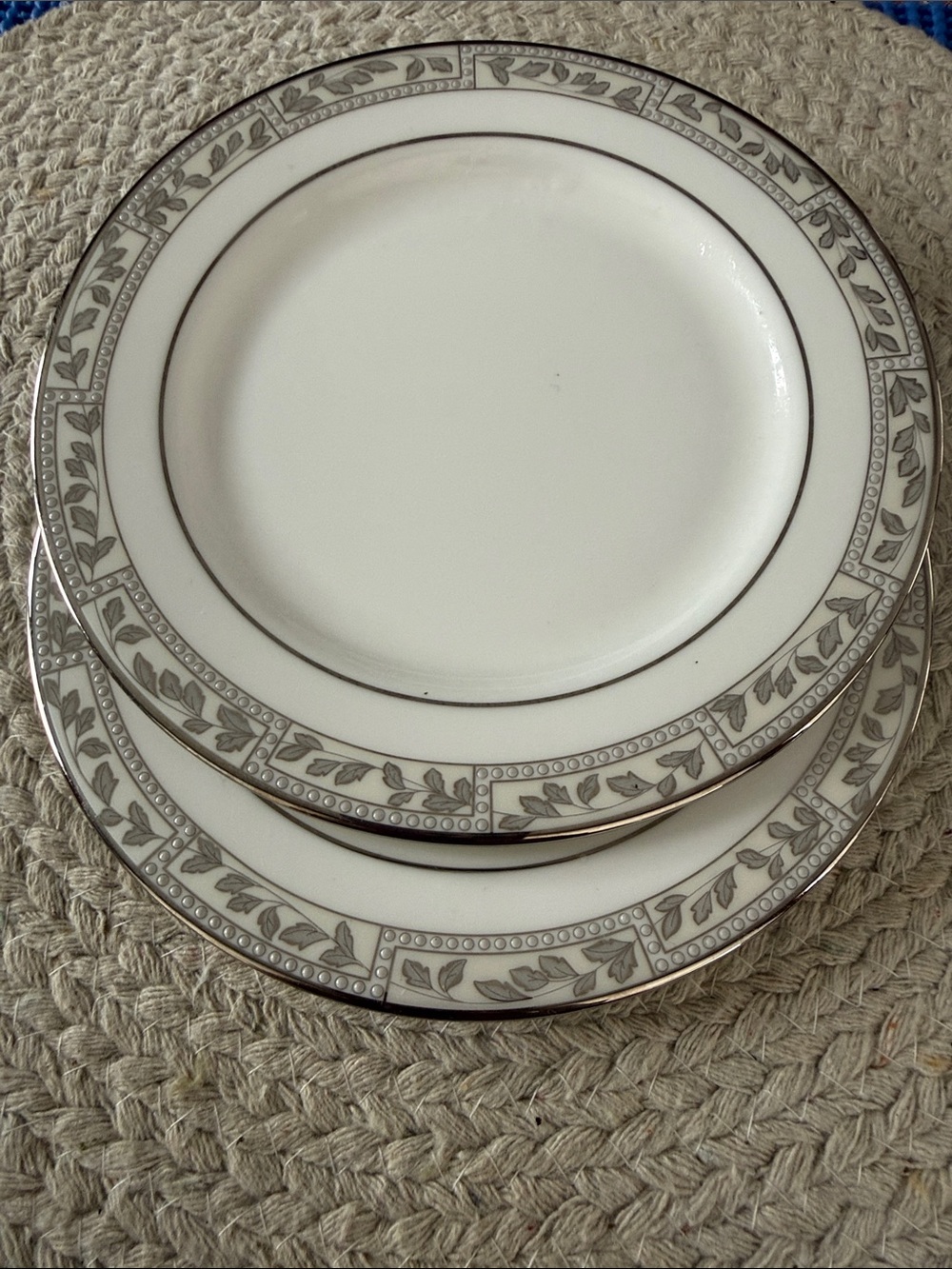 Lenox Kennsington Square Classic Salad Plates with Silver Leaf Border - Set of 2
